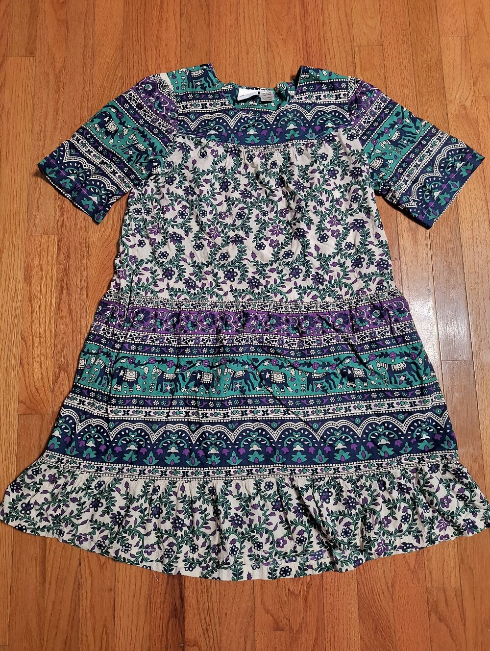 The Vermont Country Store midi dress with pockets, women's XS, turquoise/purple